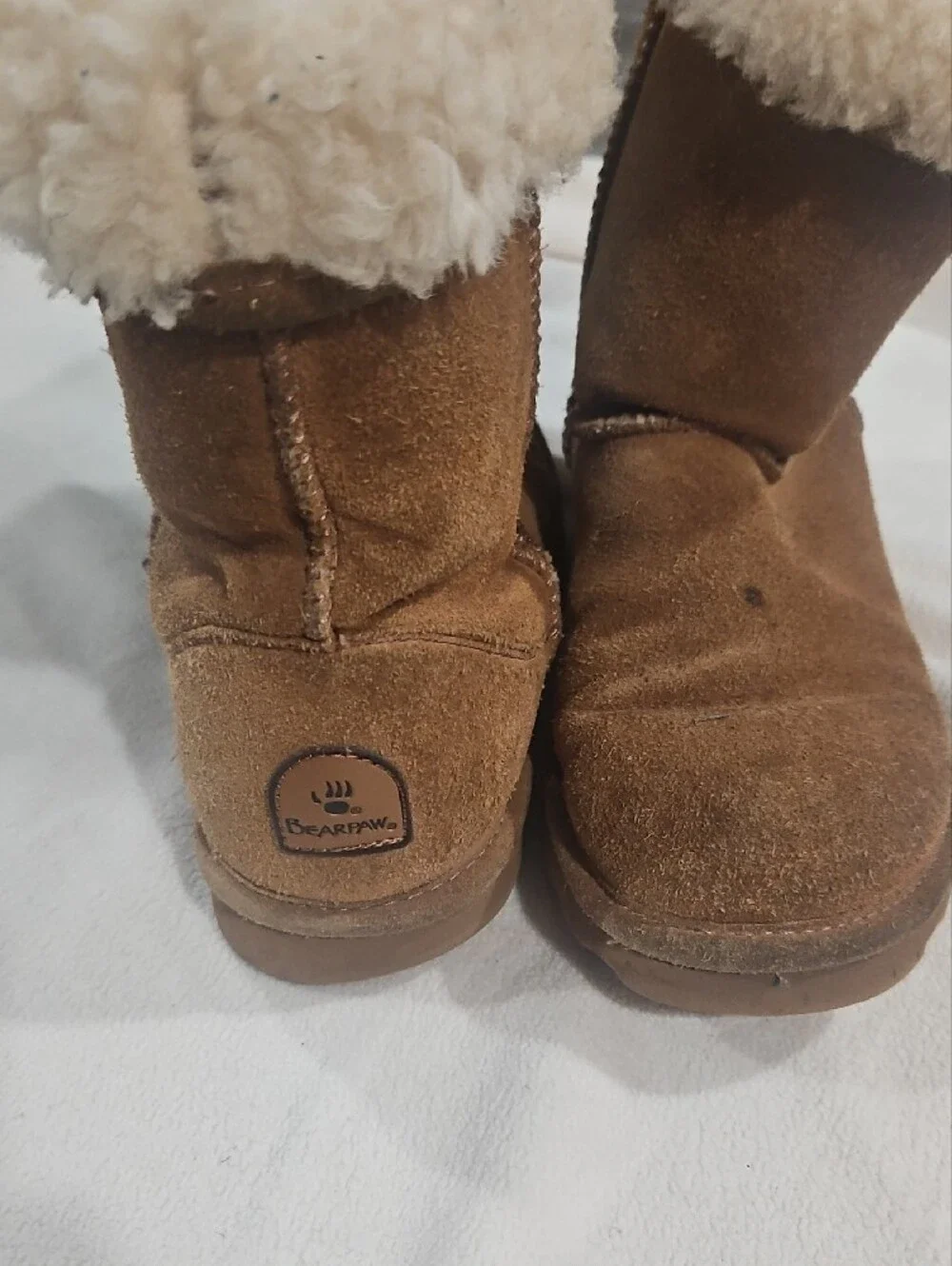 BearPaw Womens Suede Faux Shearling Boot - Brown & Cream